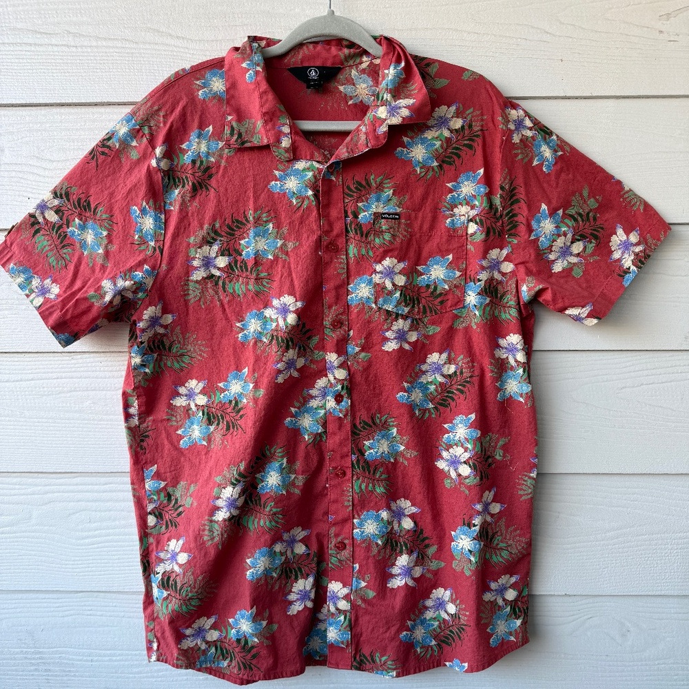 Volcom | Red Hawaiian Floral Button‎ Up Shirt | Size XL